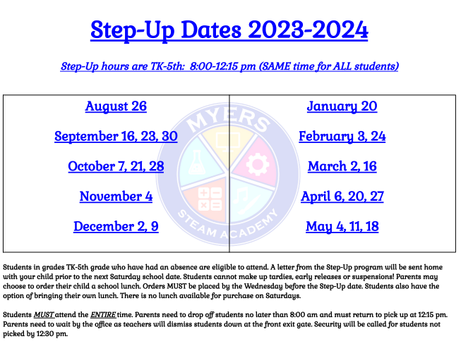  Step Up Dates for the 23-24 School Year.
